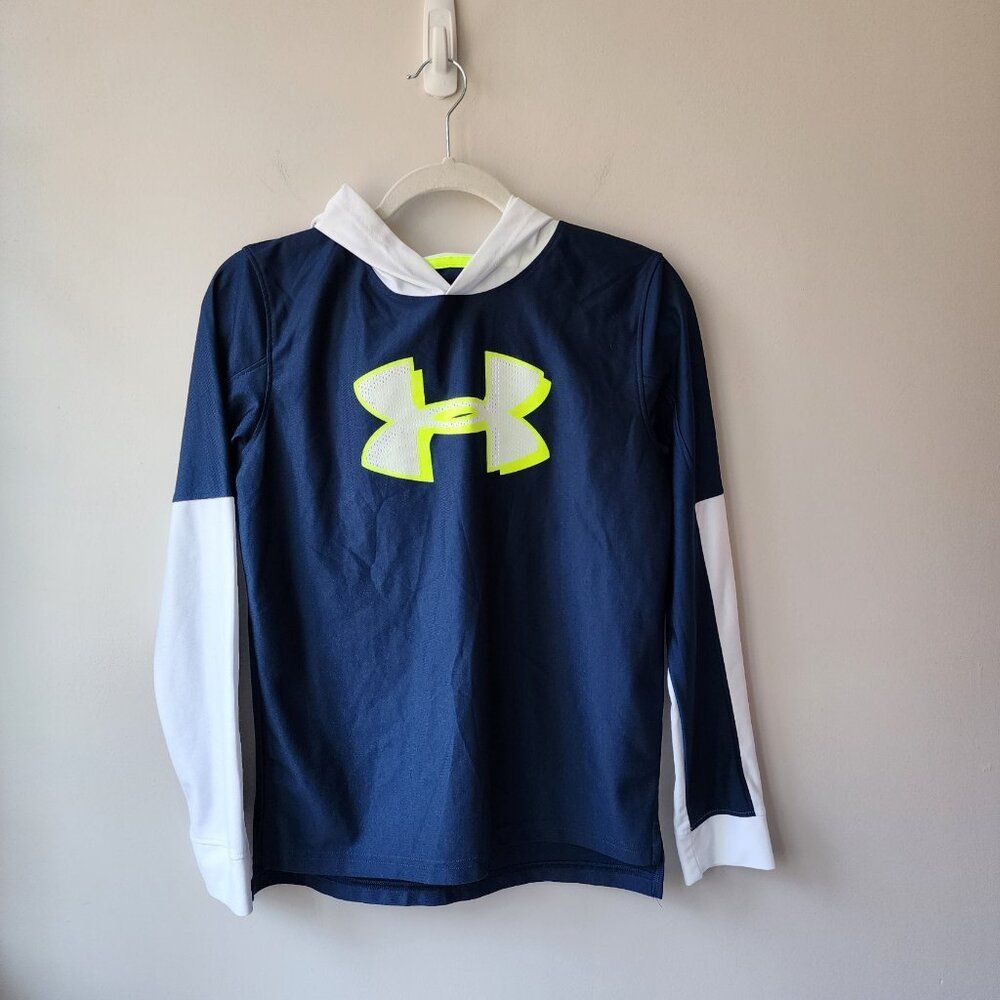 Boys Under Armour Long Sleeve Shirt | Navy Blue Hooded | Youth XL Warmup Top